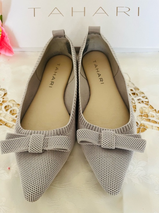 Tahari Shoes - Tahari Pointed Bow Knit Flats in Taupe